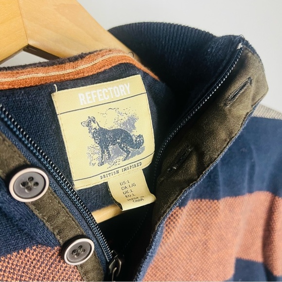 Refectory Vintage Premium Striped 1/4 Button Up Polo L - Picture 3 of 4